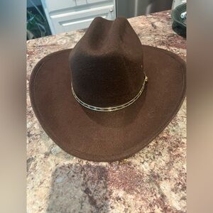 Women's Chocolate Brown Felt Cowboy Hat with Decorative Silver Band